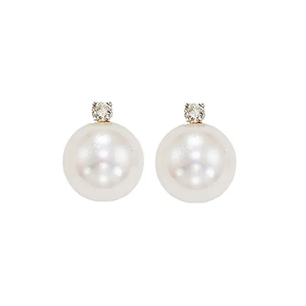 14KT White Gold & Diamond Classic Book Akoya Pearl Stud Earrings  - 1/10 ctw