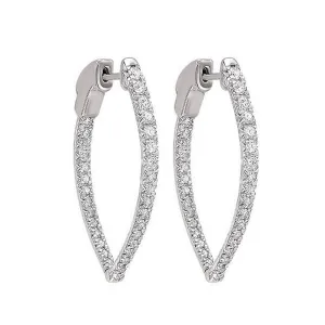 14KT White Gold & Diamond Classic Book Hoop Fashion Earrings  - 3/4 ctw