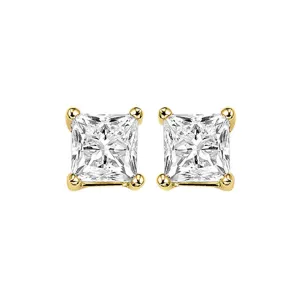 14KT Yellow Gold & Diamond Pricess Cut Stud Earrings  - 2 ctw