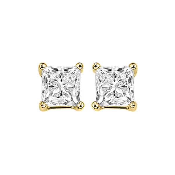 14KT Yellow Gold & Diamond Pricess Cut Stud Earrings  - 2 ctw