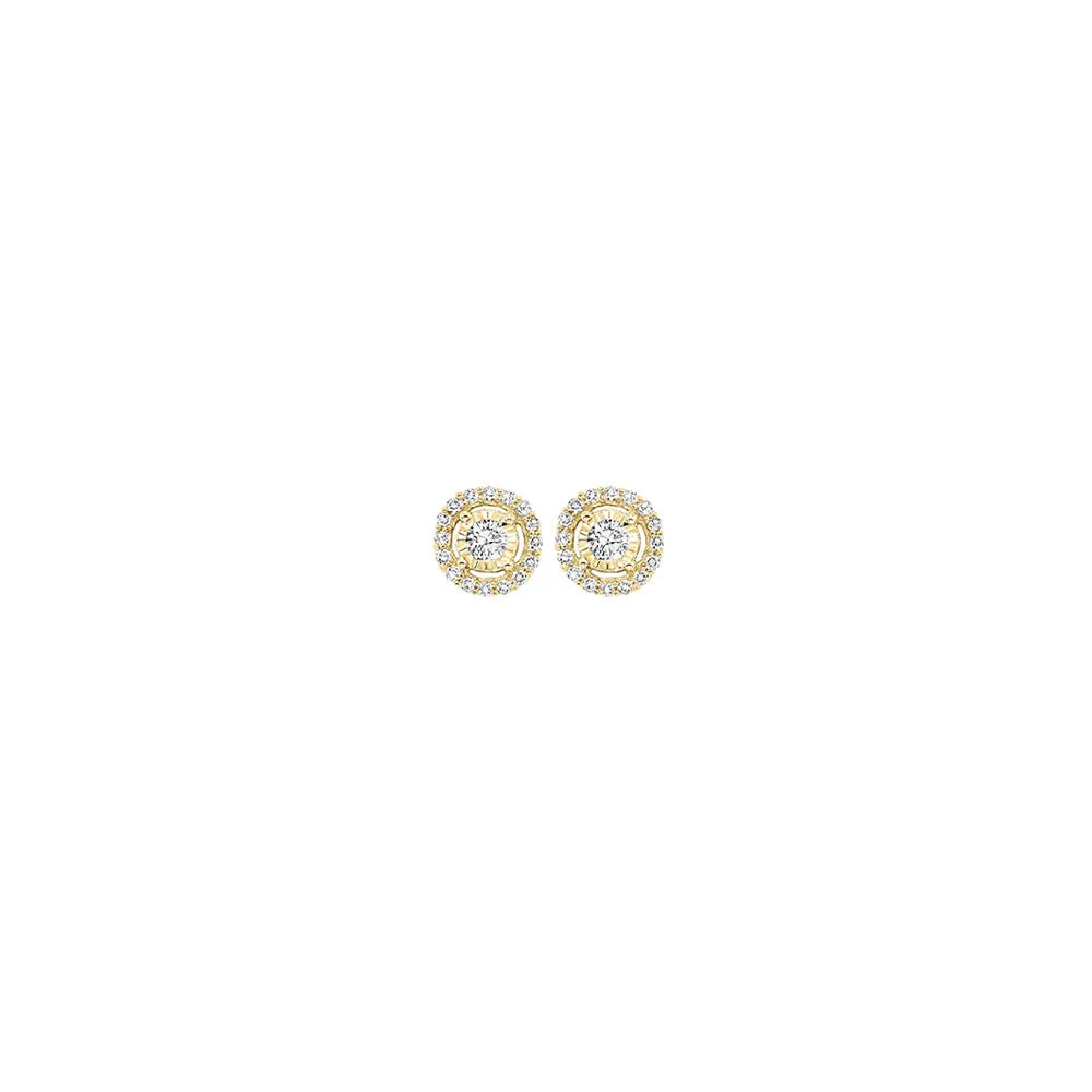 14KT Yellow Gold & Diamond Tru Reflection Fashion Earrings  - 1/8 ctw