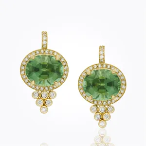 18K Pavé Halo Pyramid Earrings with green tourmaline and diamond