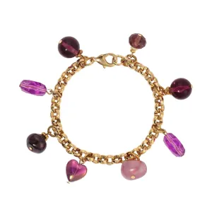 1928 Jewelry Purple Amethyst Multi Beaded Gold Link Bracelet