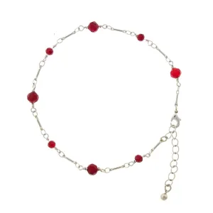 1928 Jewelry Red Beaded Crystal Chain Anklet 9"    1.5" Extension