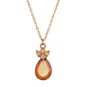 1928 Jewelry Rose Pink Crystal Teardrop Pendant Necklace 16"   3" Extender