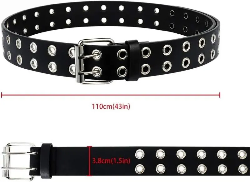 2 Pack - Double Grommet PU Leather Belt for Women & Men