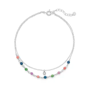 9" 1" Multi Color Jade and CZ Double Strand Anklet