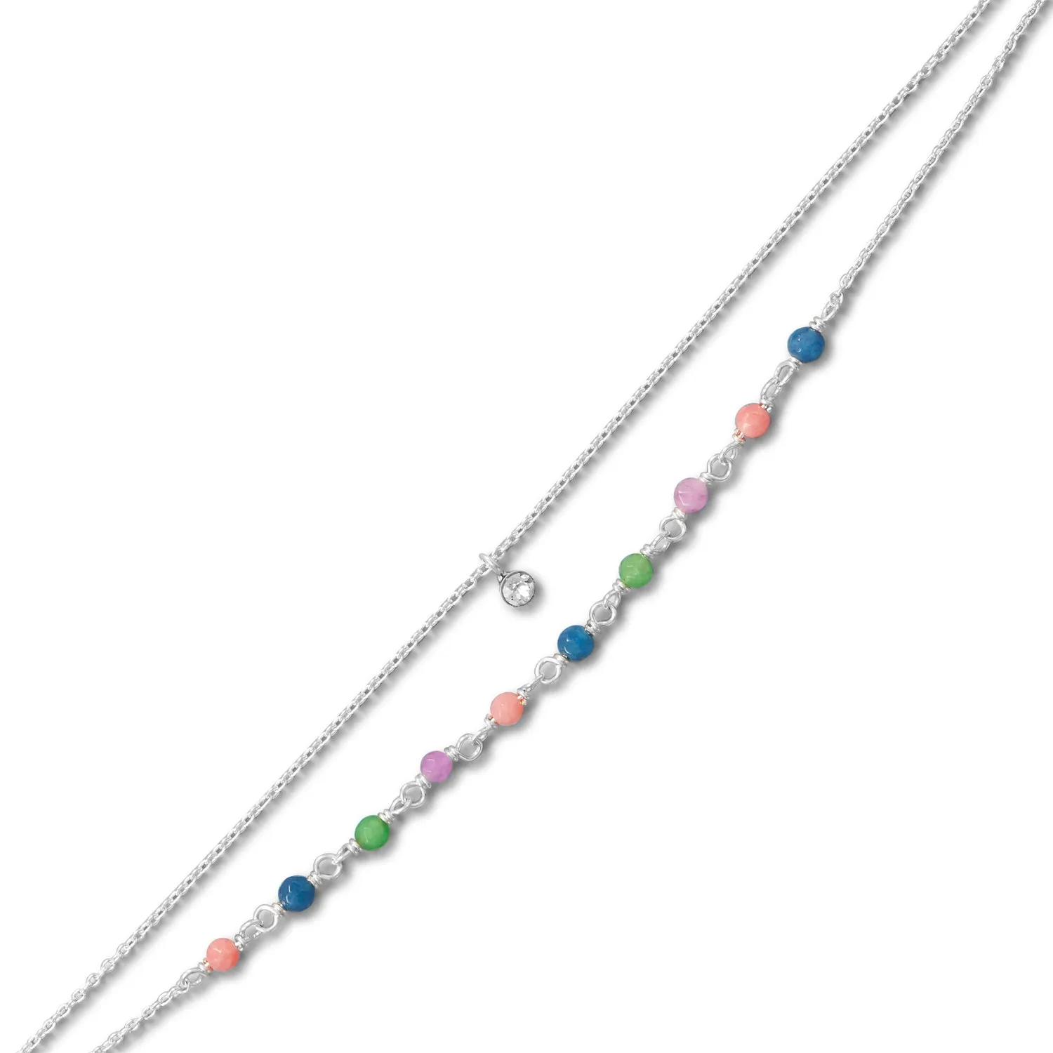 9" 1" Multi Color Jade and CZ Double Strand Anklet