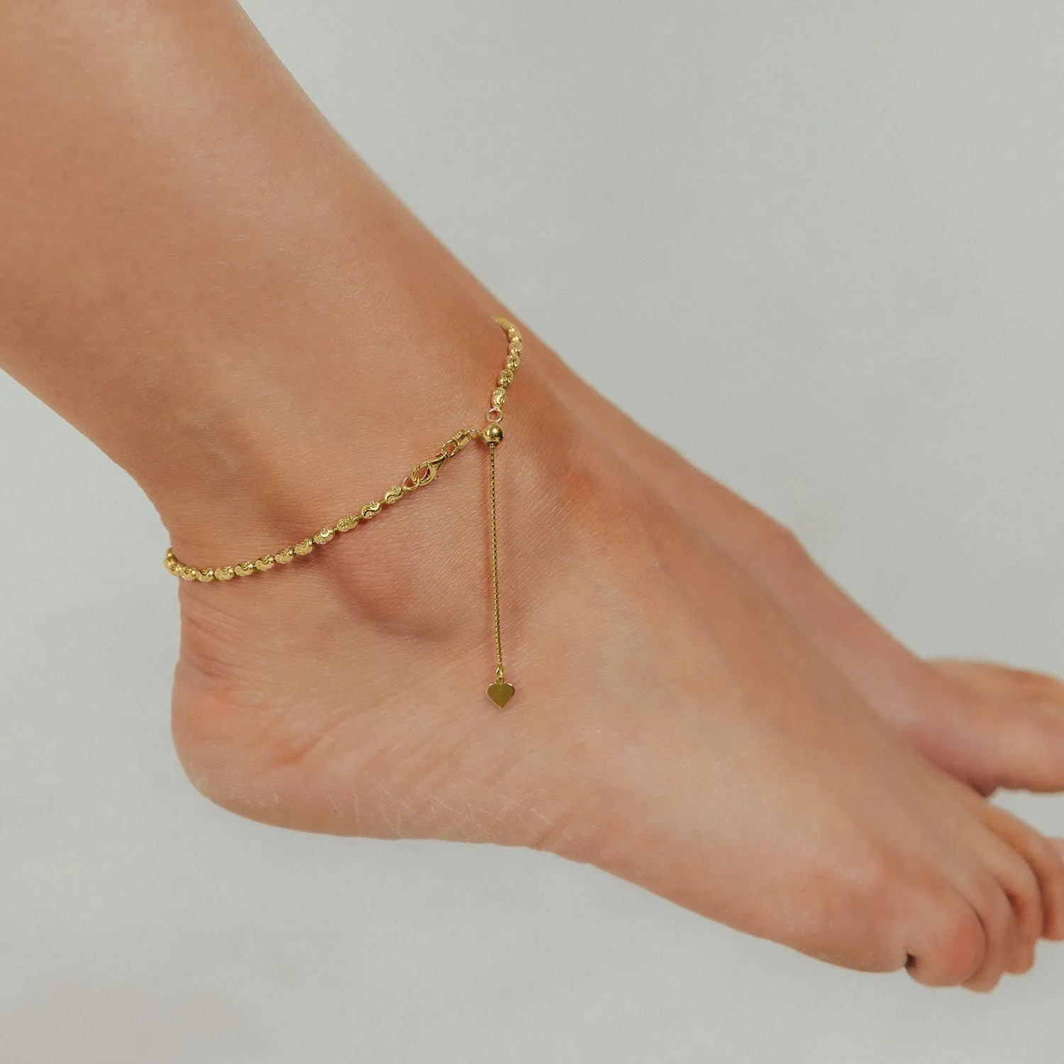 Adjustable Moon Cut Bead Anklet (Gold)