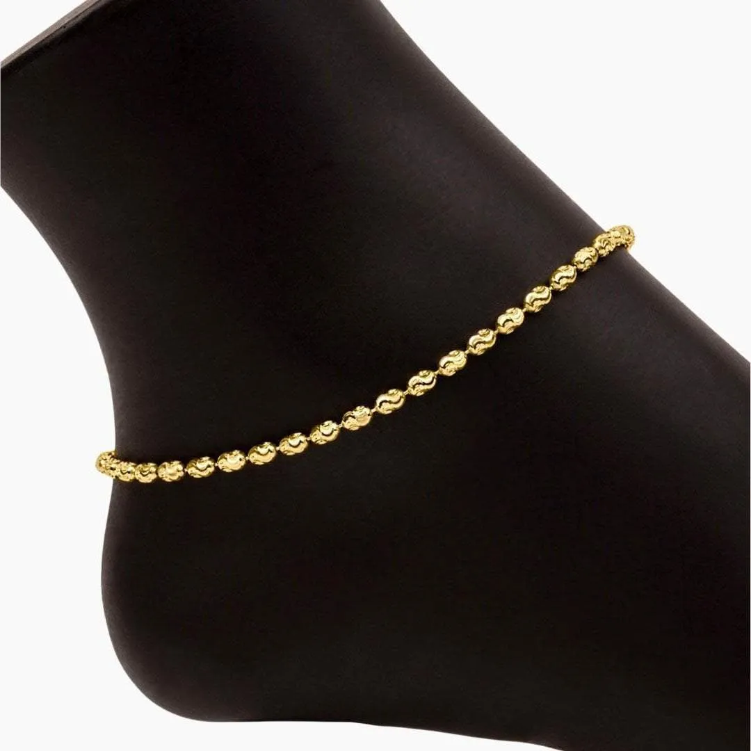 Adjustable Moon Cut Bead Anklet (Gold)