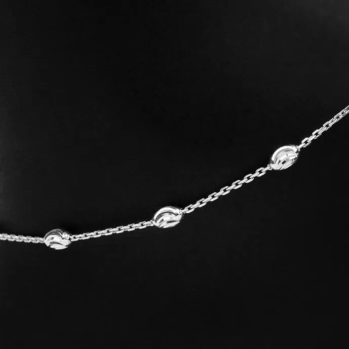 Adjustable Moon Cut Stazione Bead Anklet (Silver)