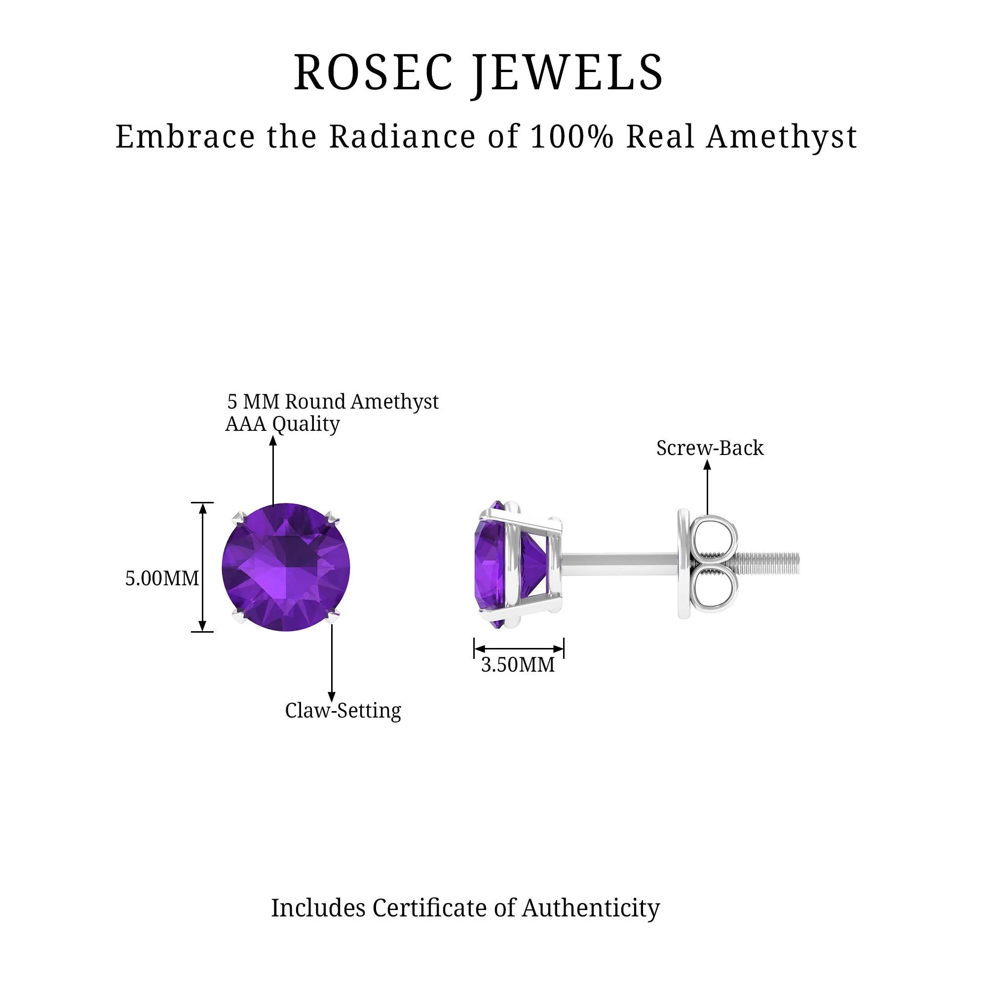 Amethyst Classic Solitaire Stud Earrings