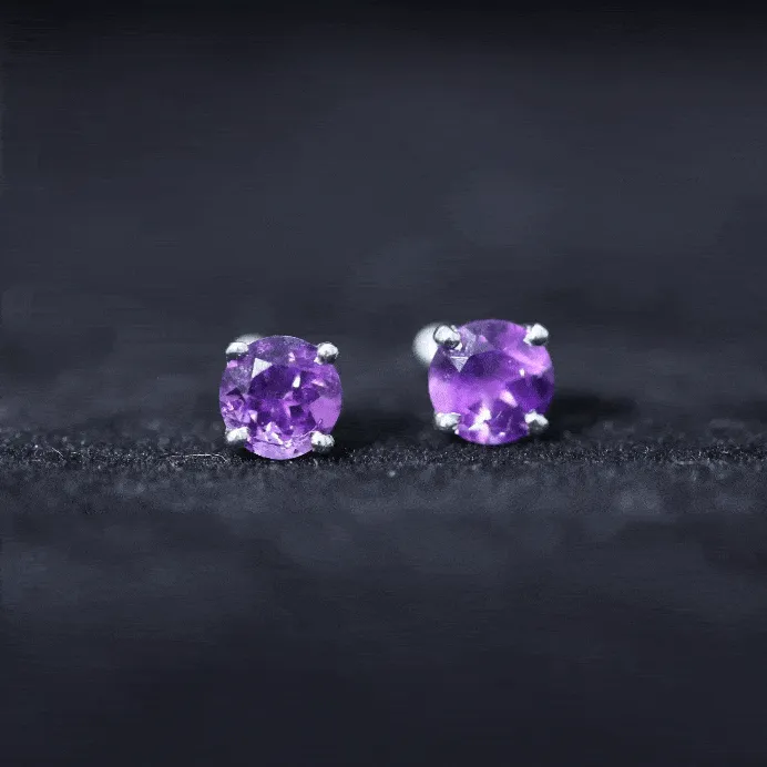 Amethyst Classic Solitaire Stud Earrings