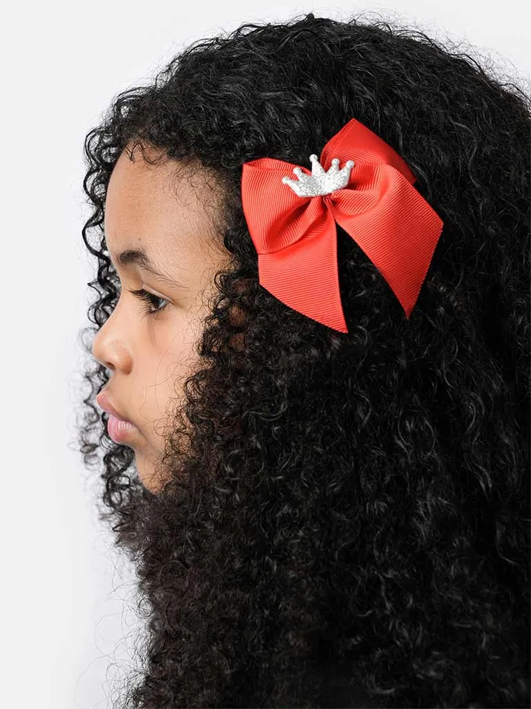 Baby Girl Crown with Bow Handmade Hairclip-Red