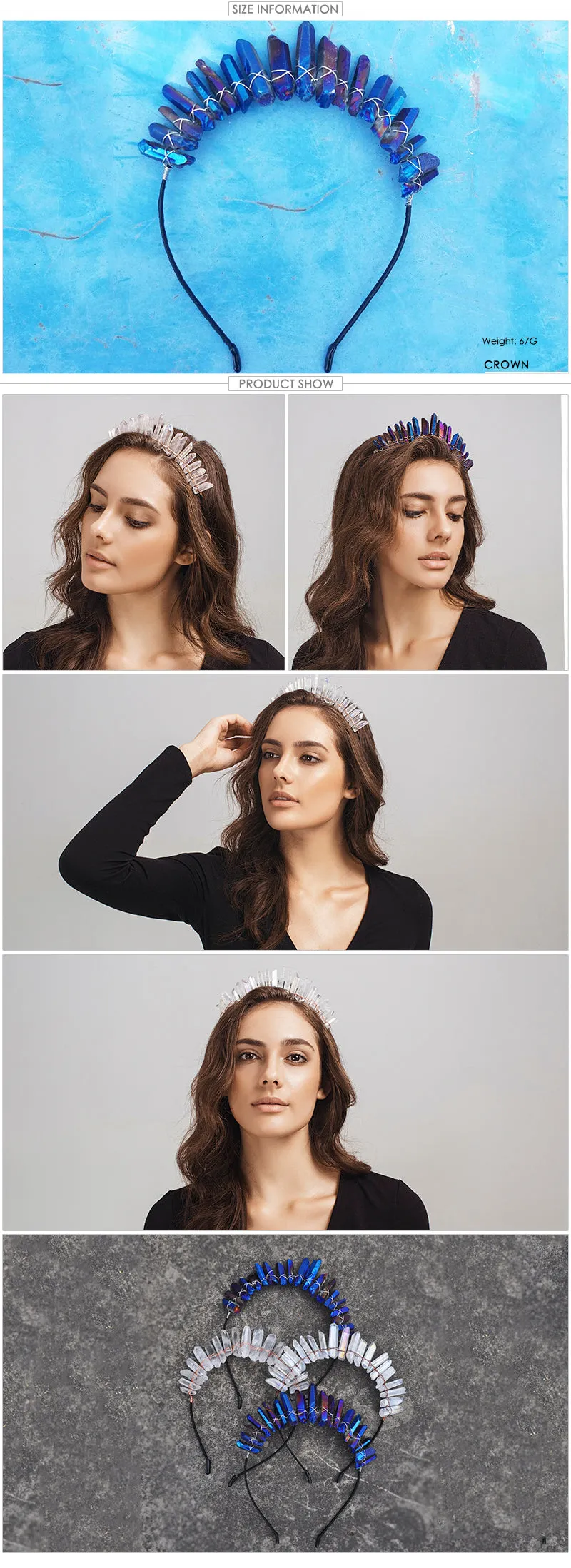 Barbara Trendy Handmade Crystal Hairband and Crown Tiara