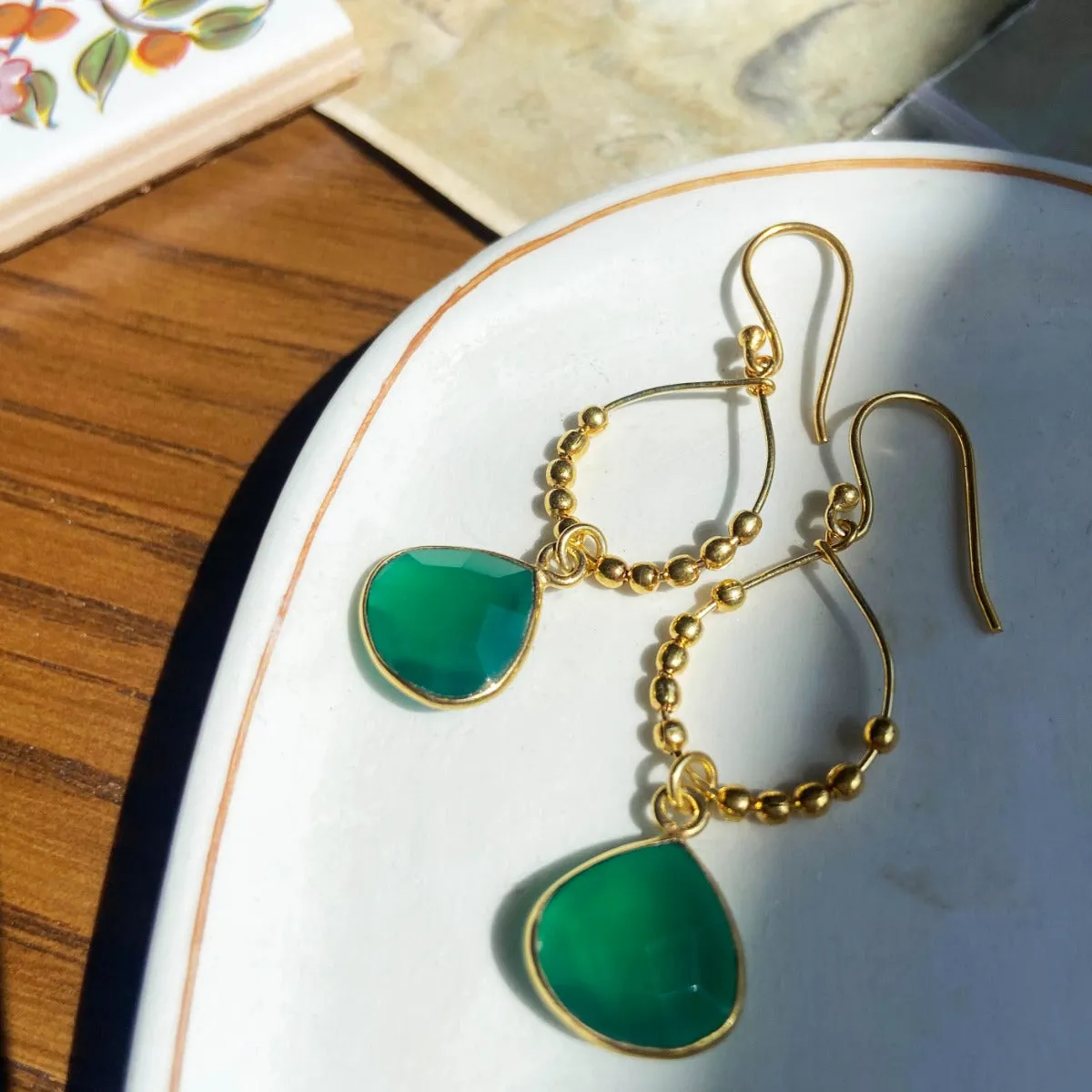 Bay Reef Dark Green Onyx Earrings