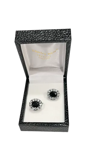 black and clear diamonds cufflinks sliver stainless steel