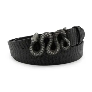 Black Feather Texture Unlined Swirling Snake Belt