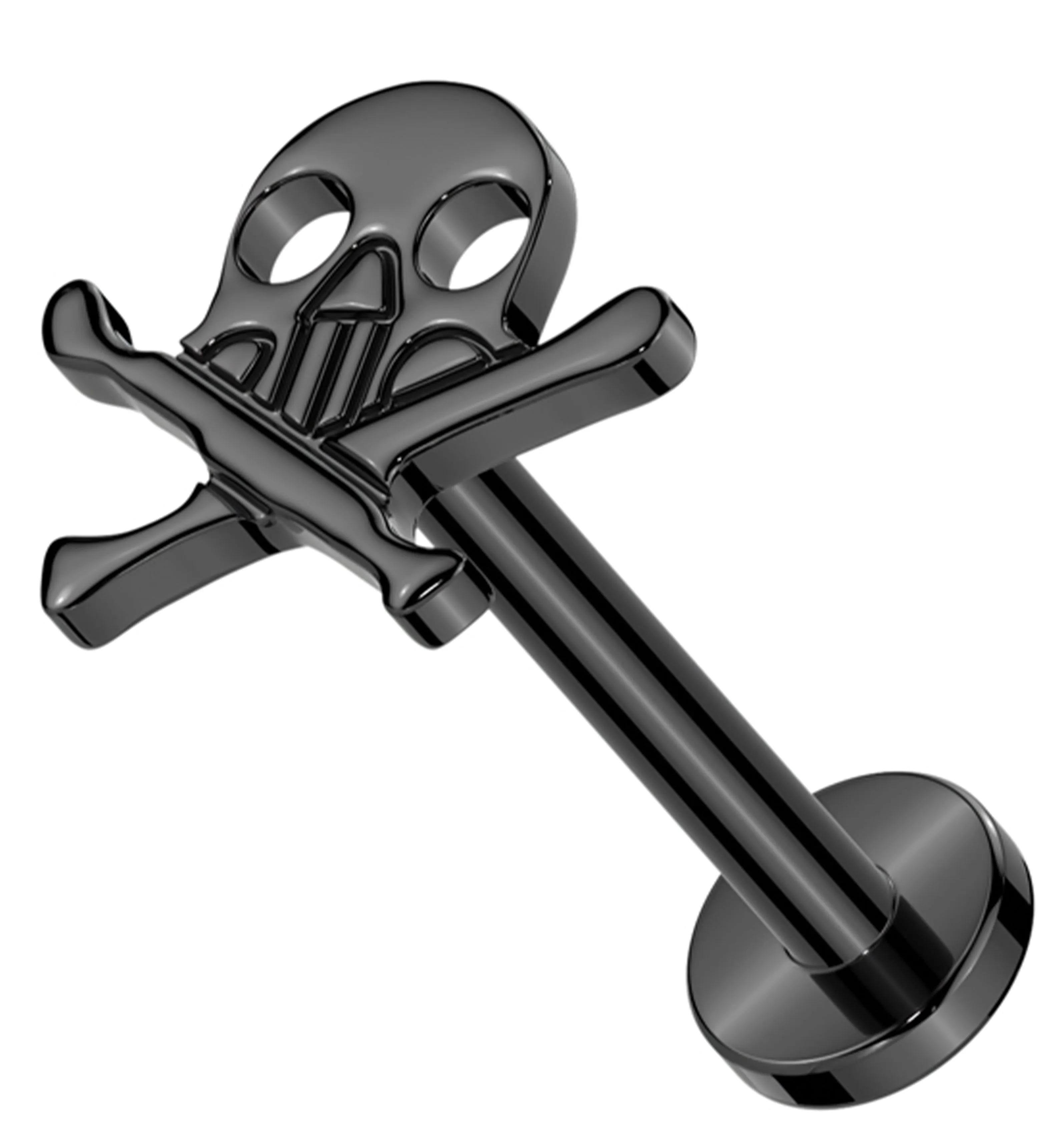 Black PVD Skull And Crossbones Titanium Threadless Labret