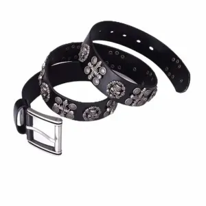 Black Skulls Studded Leather Belt