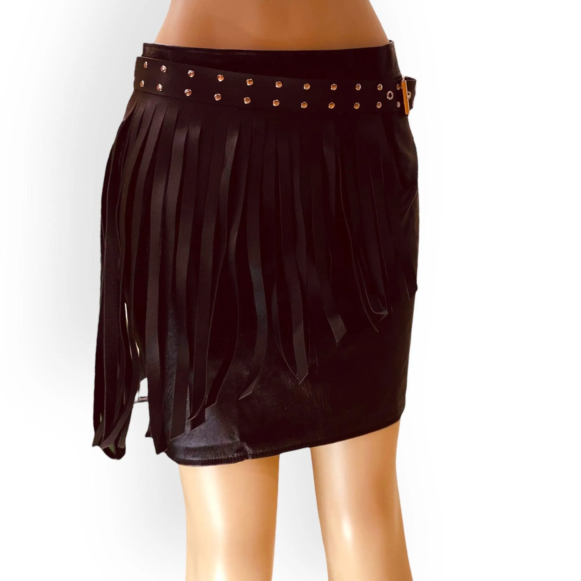 Black Studded Statement Fringe Belt