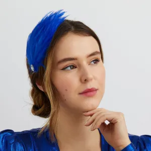 Blue Fascinator Headband Cobalt Blue with Feathers