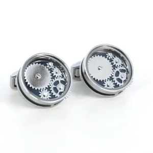 Blue Palladium Mechanical Carousel Gear Nuovo Cufflink