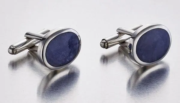 Blue Sodalite & Sterling Silver Round Cufflinks