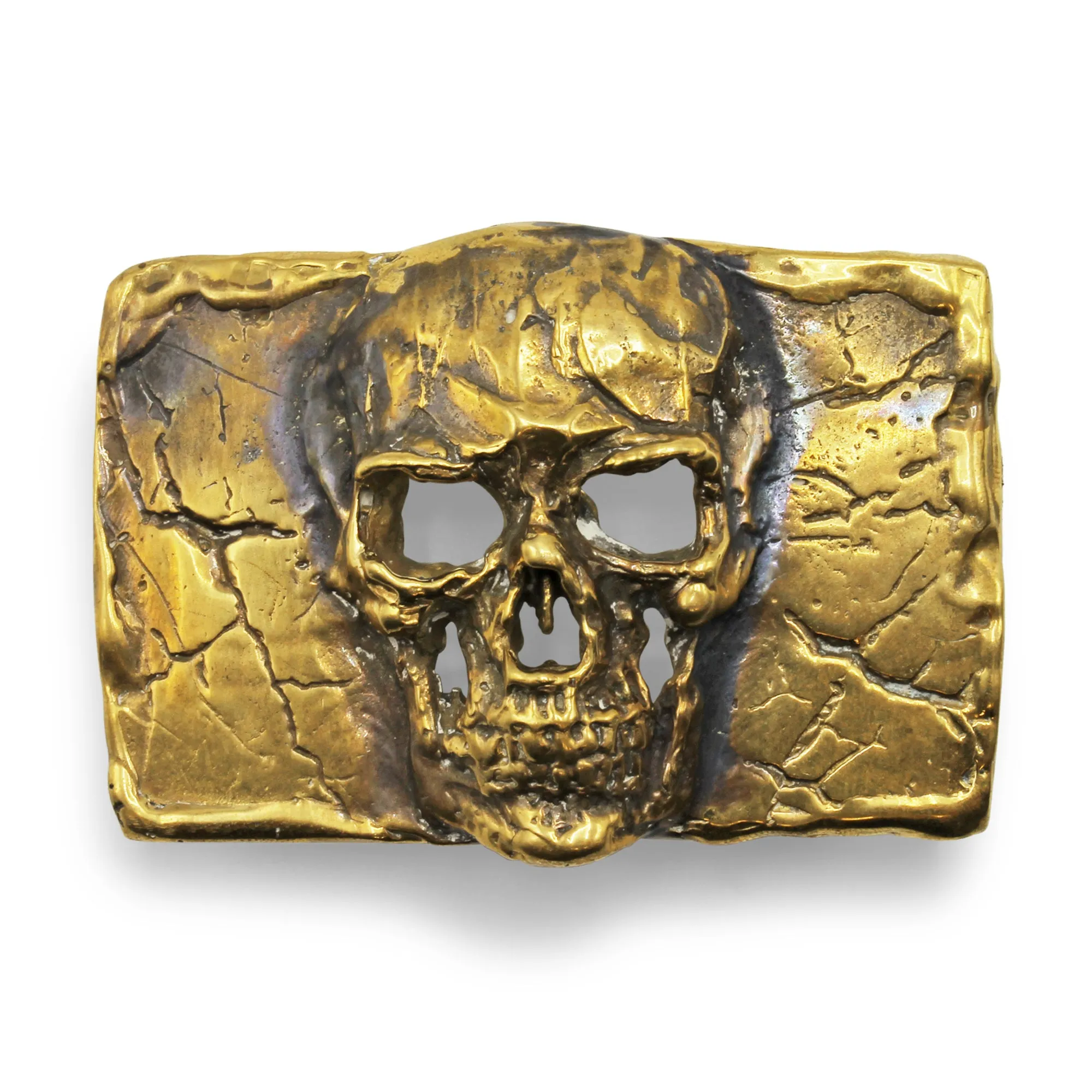 Bronze Hand Patinated Single Skull Buckle 40mm