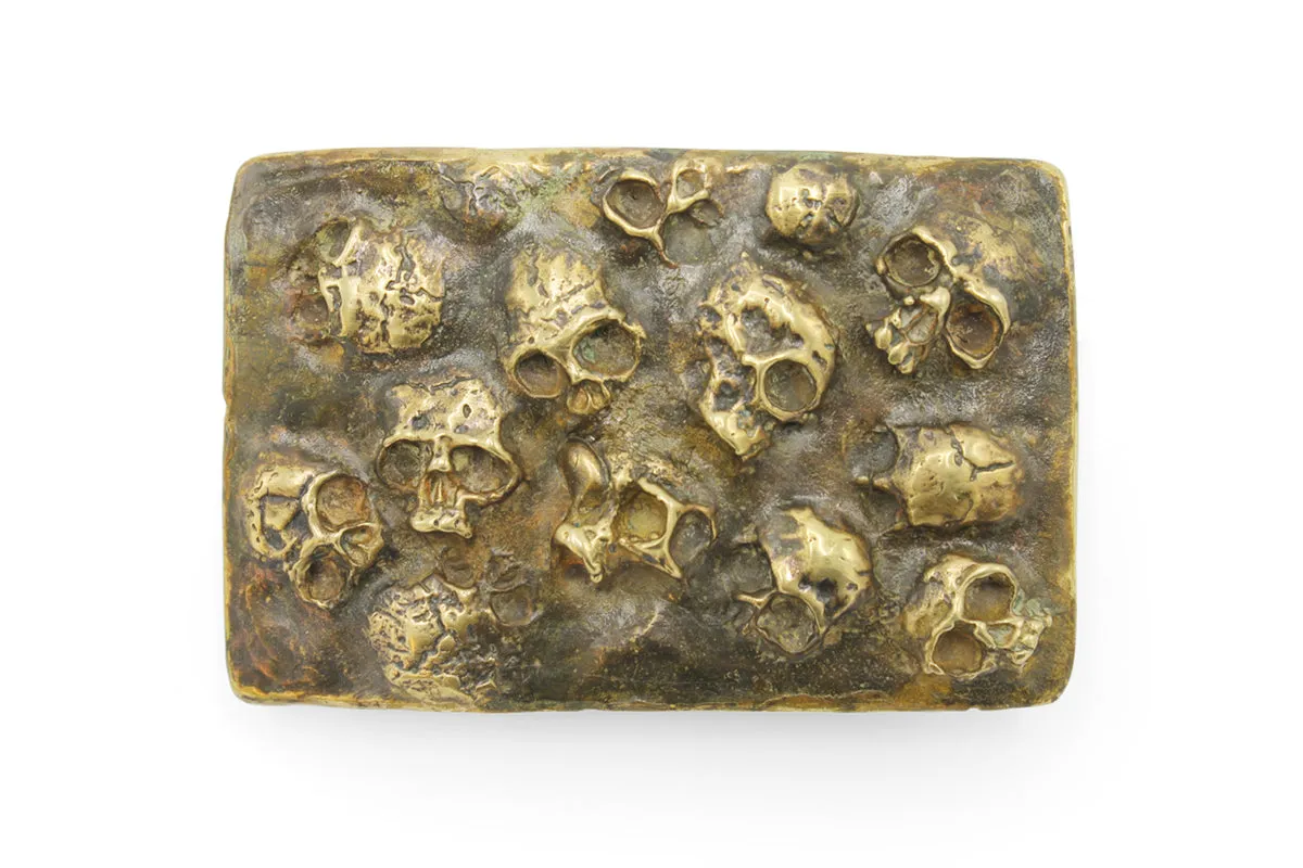 Bronze Hand Patinated Sunken Skull Buckle 40mm