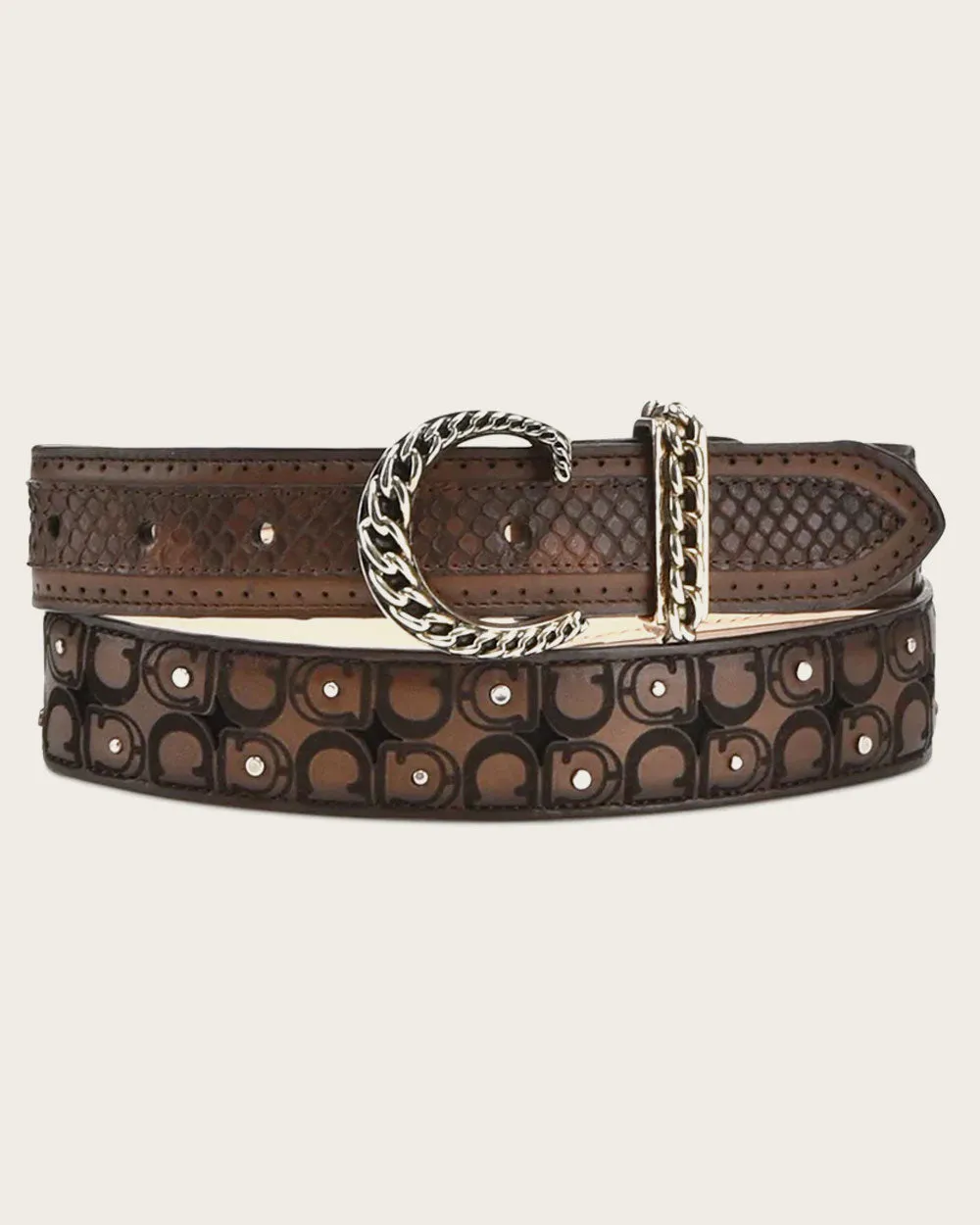 Brown engraved belt