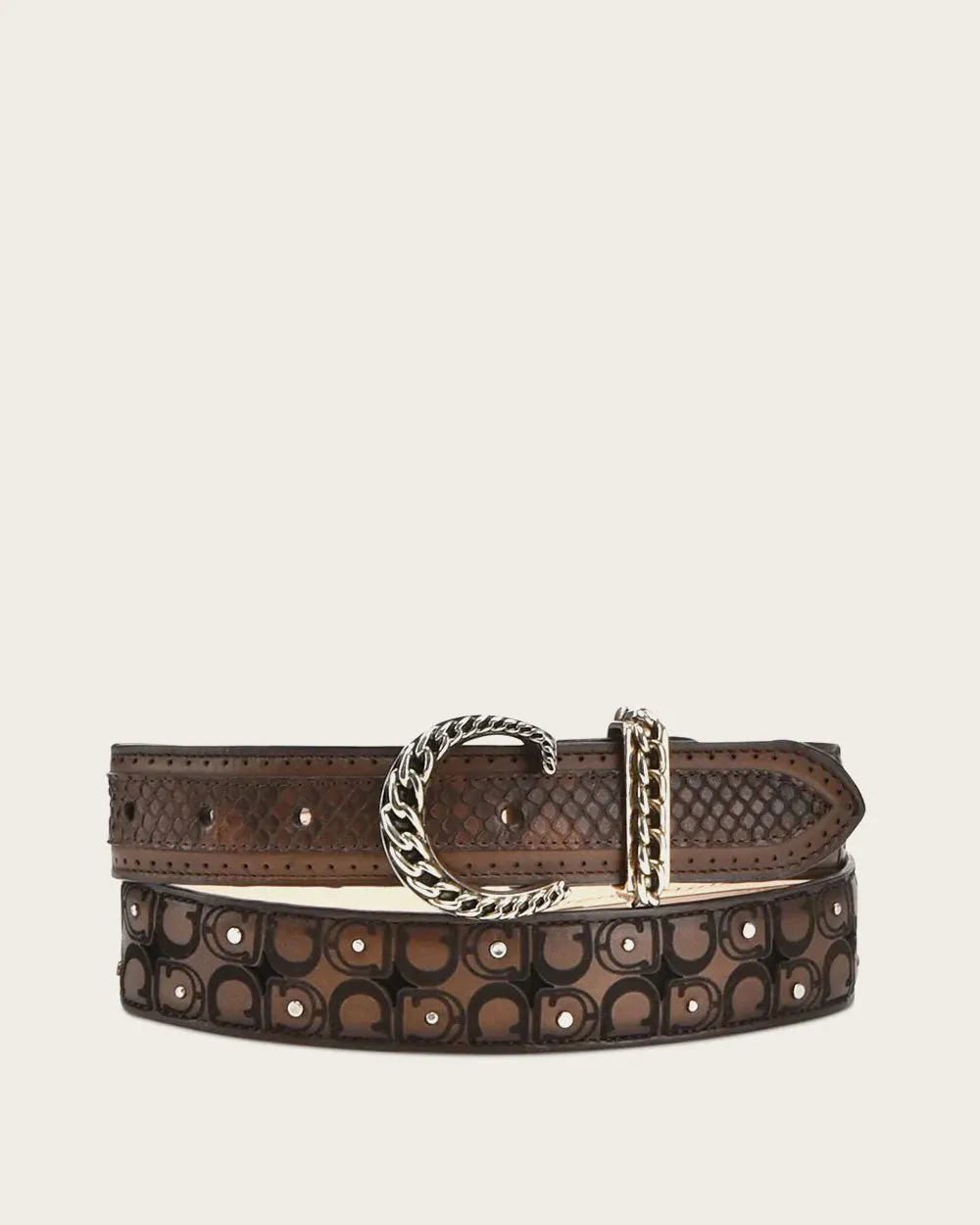 Brown engraved belt