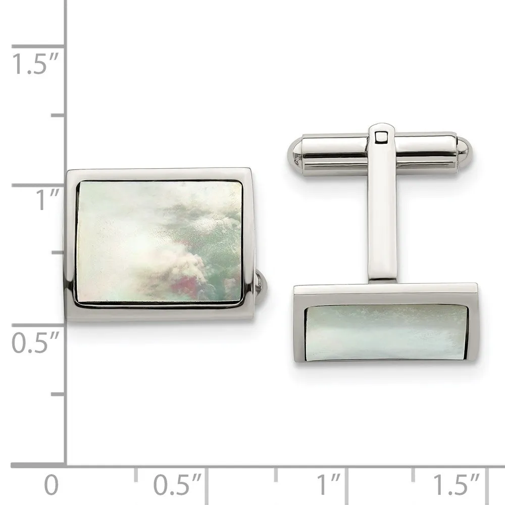 Chisel Stainless Steel Polished Mother Of Pearl Cufflinks