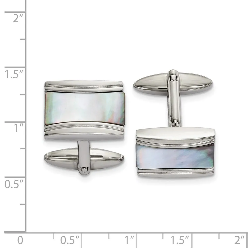 Chisel Stainless Steel Polished Rectangle Mother of Pearl Cufflinks