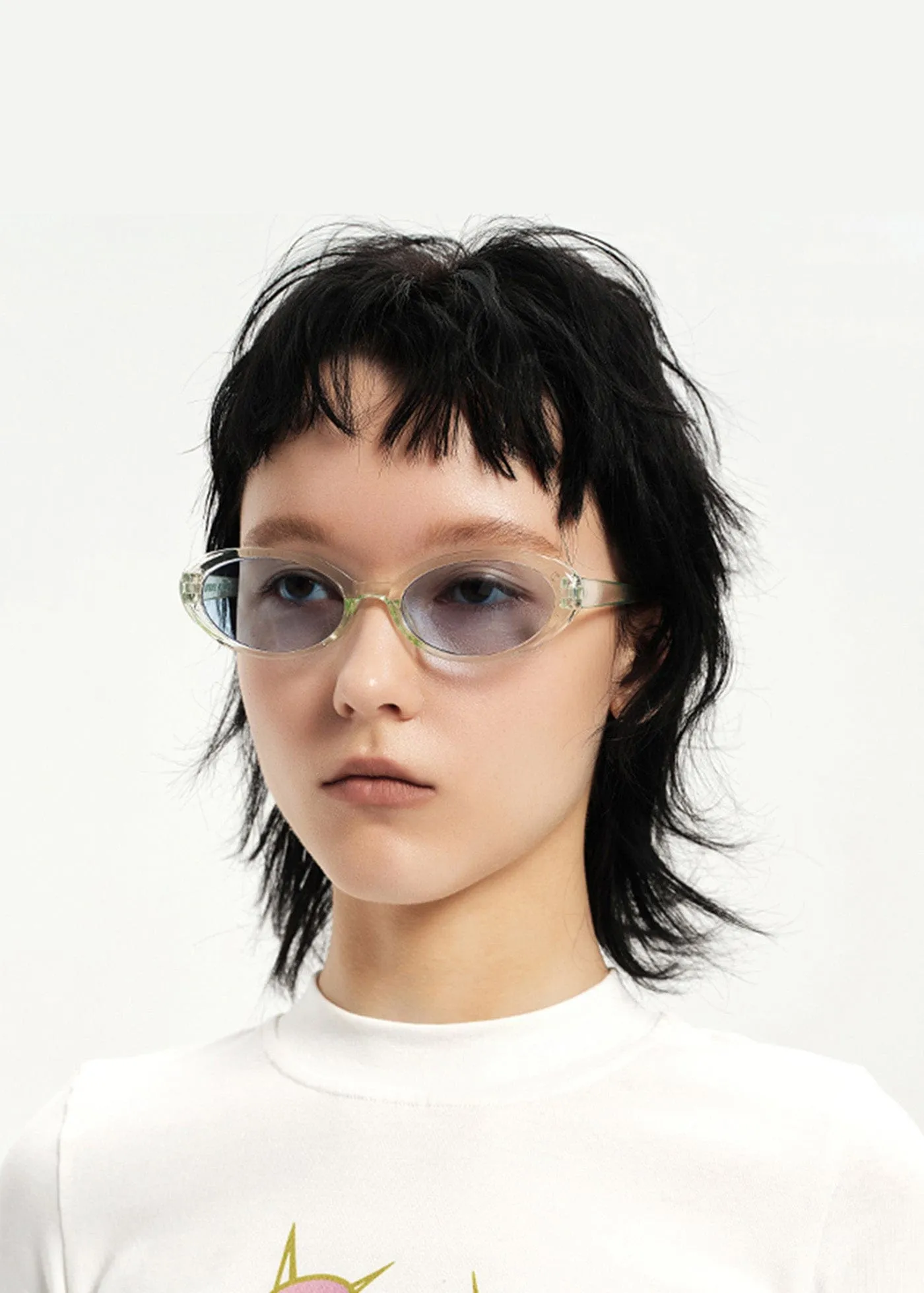 Clear Frame Retro Ellipse Sunglasses