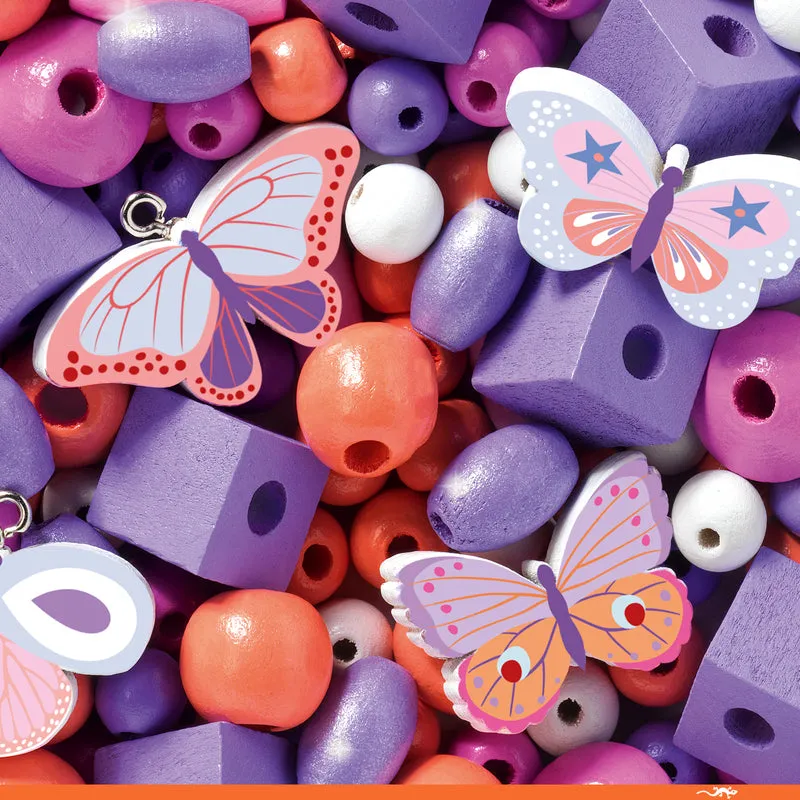 Colourful Butterfly Wooden Beads Jewellery  Making  Kids Craft Set - Djeco