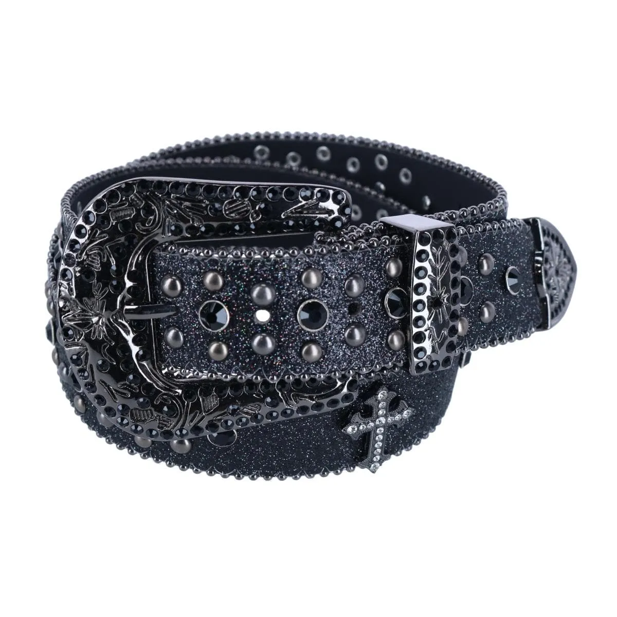 CTM® Women's Dark Cross Rhinestone Bling Belt