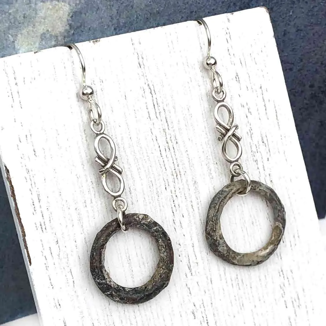 Dark Green Bronze Celtic Ring Money Earrings with Infinity Charms | Artifact #6582