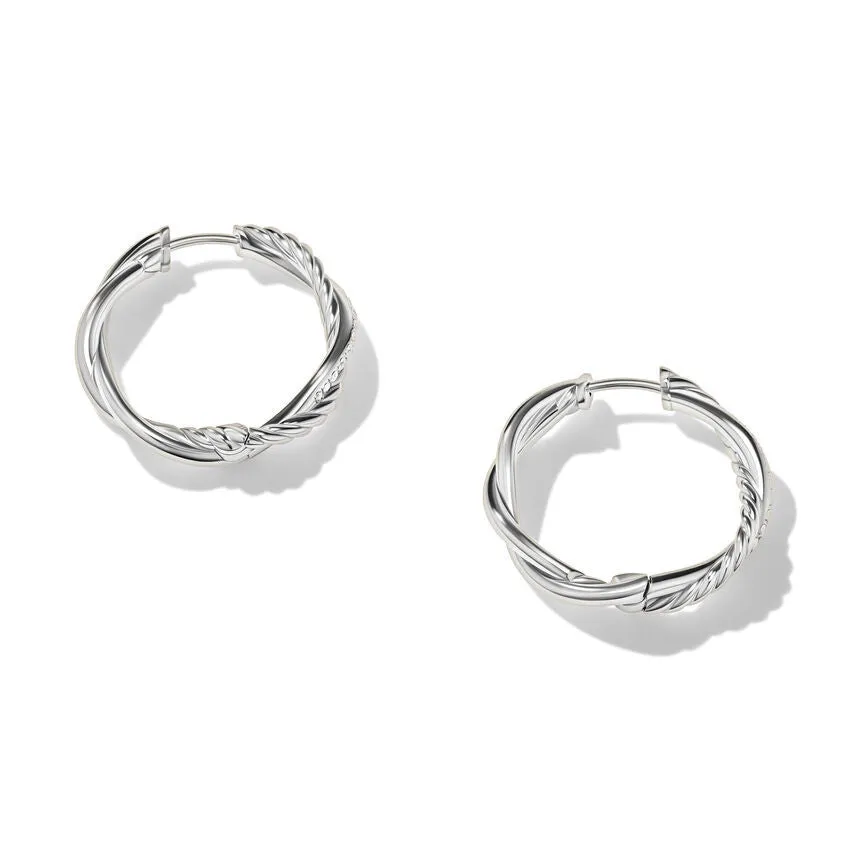 David Yurman Petite Infinity Hoop Earrings in Sterling Silver with Pave Diamonds