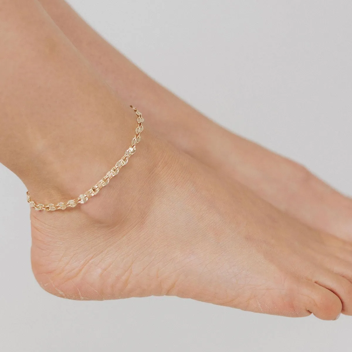 Double Strand Specchio Mirror Chain Anklet (Gold)