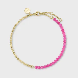 Essentielle Mixed Chain Pink Beads Anklet, Gold Colour