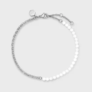 Essentielle Mixed Chain White Beads Anklet, Silver Colour