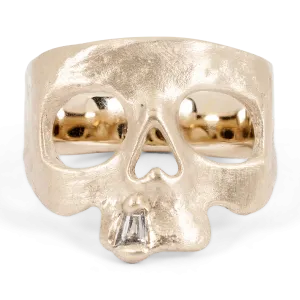 Extra Small Diamond Snaggletooth Skull Ring in White - Made to Order