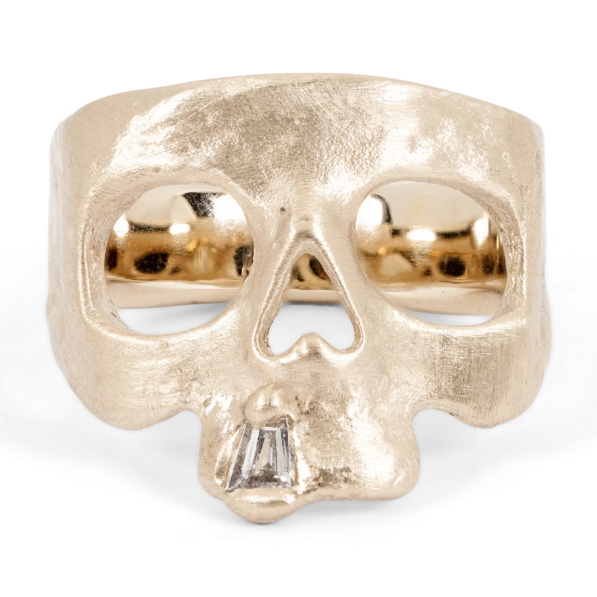 Extra Small Diamond Snaggletooth Skull Ring in White - Made to Order