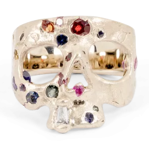 Extra Small Rainbow Confetti Skull Ring in White - Size 3 - 11247