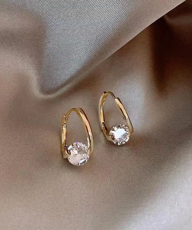 Fashion Gold Sterling Silver Alloy Zircon Hoop Earrings KX1056