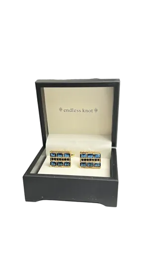 Gold and blue diamonds stones cufflinks for mens