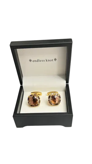 Gold and brown diamond stones  men's cufflinks