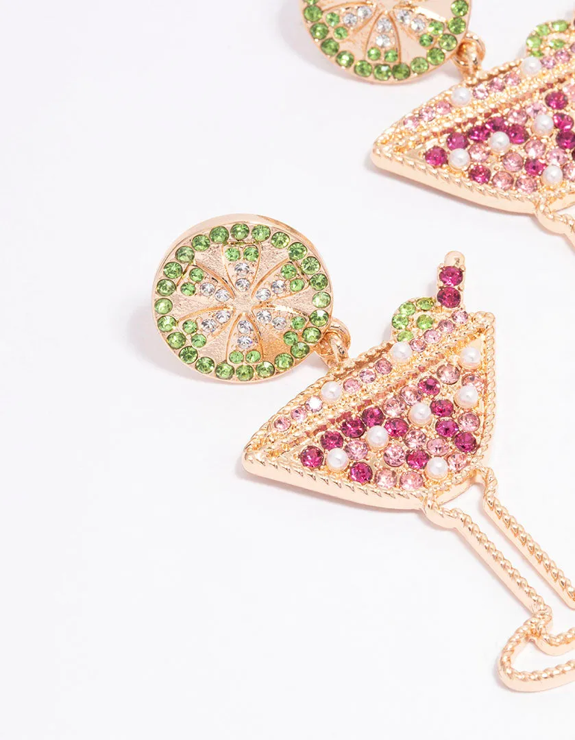 Gold Cocktail & Lime Party Drop Earrings