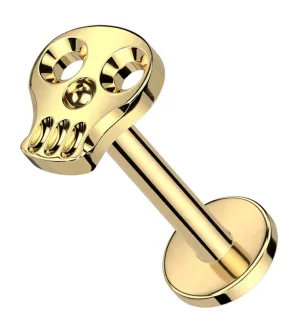 Gold PVD Skull Face Internally Threaded Titanium Labret